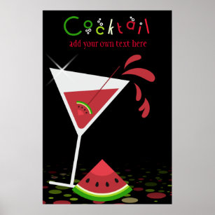 Red Watermelon Martini Cocktail Party Poster