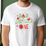 Red Watermelon summer 1st birthday, Dad's T-Shirt<br><div class="desc">Celebrate the joyous occasion of your baby girl's first summer with our "Watermelon Summer 1st Birthday, Dad's" shirt. This vibrant piece features a stunning watercolor red melon design, complemented by whimsical calligraphy in a refreshing lime green, perfectly capturing the essence of summer. Tailored for dads, the shirt's bold red and...</div>