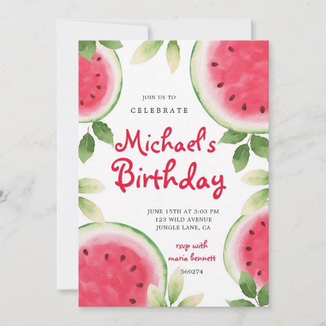 Red Watermelon Summer Birthday Invitation (Front)