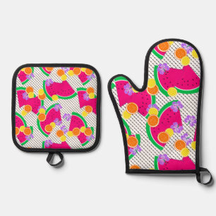 Red Watermelon Yellow Lemons Tropical Oven Mitt & Pot Holder Set