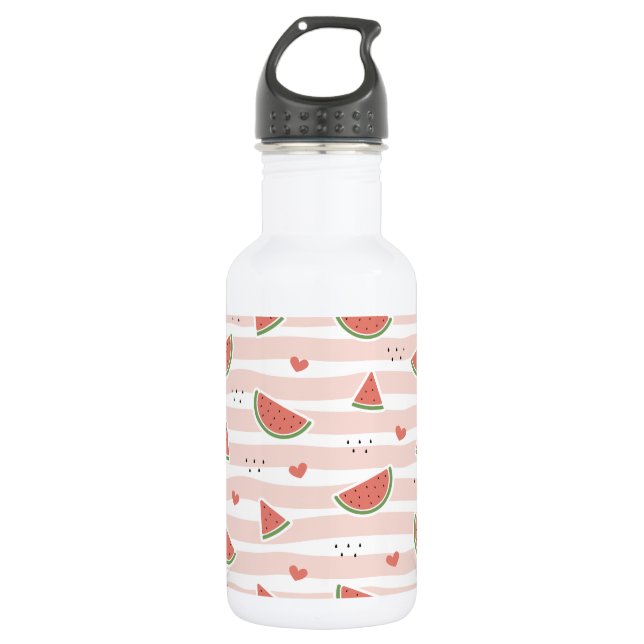 Red Watermelons, Hearts, Stripes, Summer Pattern 532 Ml Water Bottle (Front)