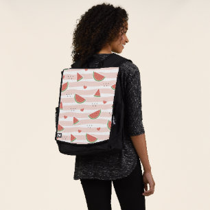 Red Watermelons, Hearts, Stripes, Summer Pattern Backpack