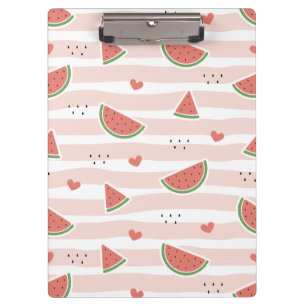 Red Watermelons, Hearts, Stripes, Summer Pattern Clipboard