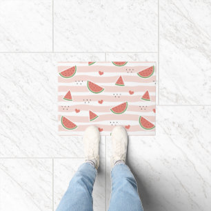Red Watermelons, Hearts, Stripes, Summer Pattern Doormat