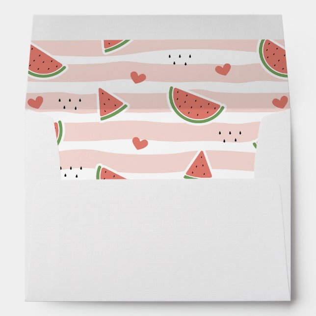Red Watermelons, Hearts, Stripes, Summer Pattern Envelope (Back (Bottom))