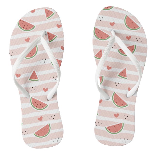 Red Watermelons, Hearts, Stripes, Summer Pattern Jandals (Footbed)