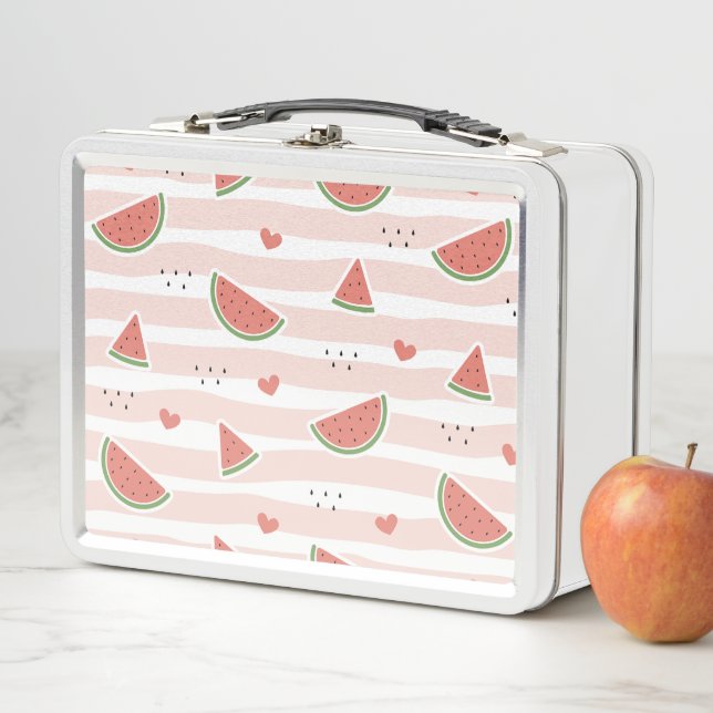 Red Watermelons, Hearts, Stripes, Summer Pattern Metal Lunch Box (In Situ)