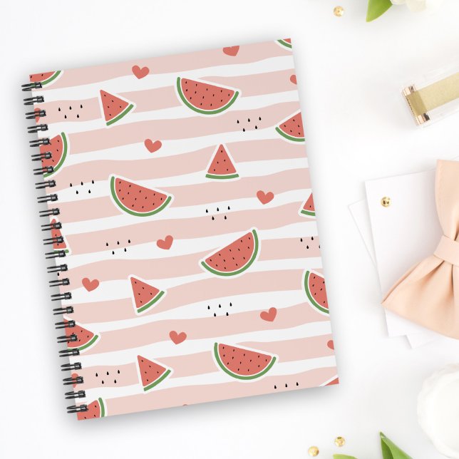Red Watermelons, Hearts, Stripes, Summer Pattern Notebook (Creator Uploaded)