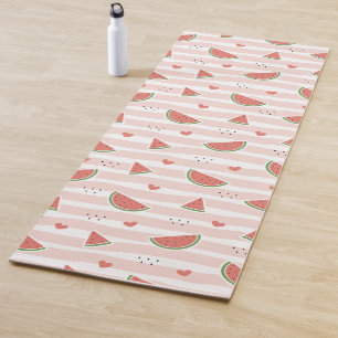 Red Watermelons, Hearts, Stripes, Summer Pattern Yoga Mat