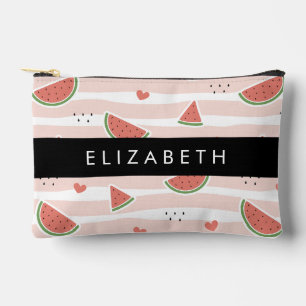Red Watermelons, Hearts, Stripes, Your Name Accessory Pouch