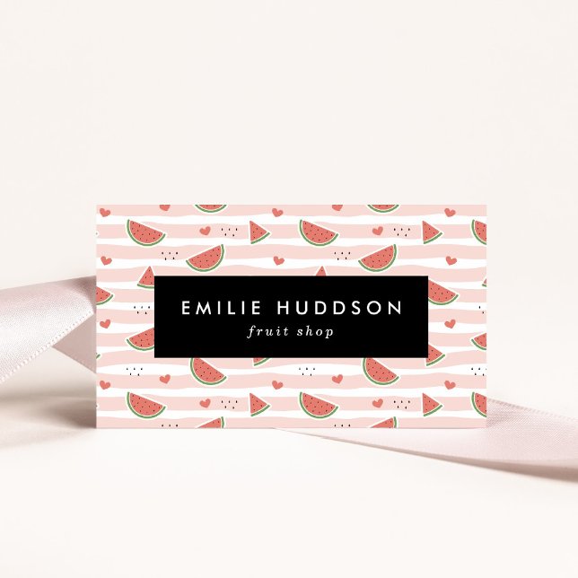 Red Watermelons, Hearts, Stripes, Your Name Business Card (Creator Uploaded)