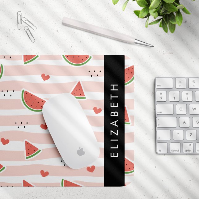 Red Watermelons, Hearts, Stripes, Your Name Mouse Pad (Creator Uploaded)