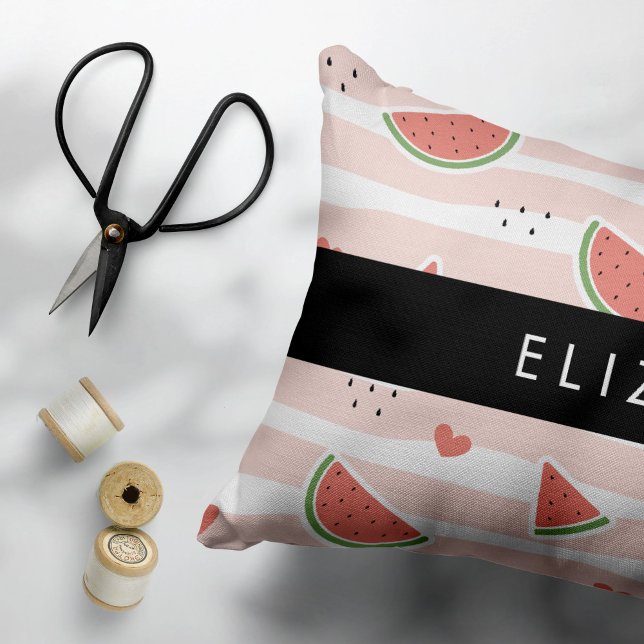 Red Watermelons, Hearts, Stripes, Your Name Pillowcase (Creator Uploaded)