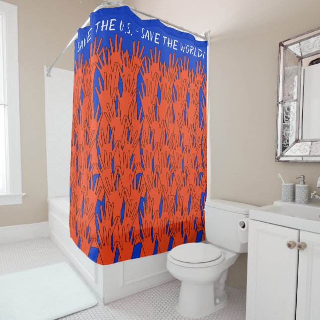 Red Wave Save The US Save The World Shower Curtain (In Situ)