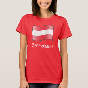 RED Waving Austria Flag "Österreich" T-Shirt 