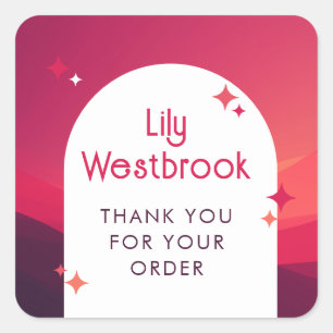 Red Wavy Modern Retro Groovy Business Thank You Square Sticker