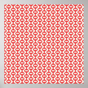 Red Wavy Retro Pattern Poster