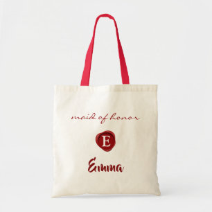Red Wax Bridesmaid Gift Personalised Monogram Name Tote Bag
