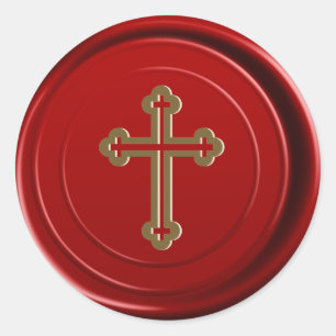 Red Wax Envelope Seal Gold Cross Religious