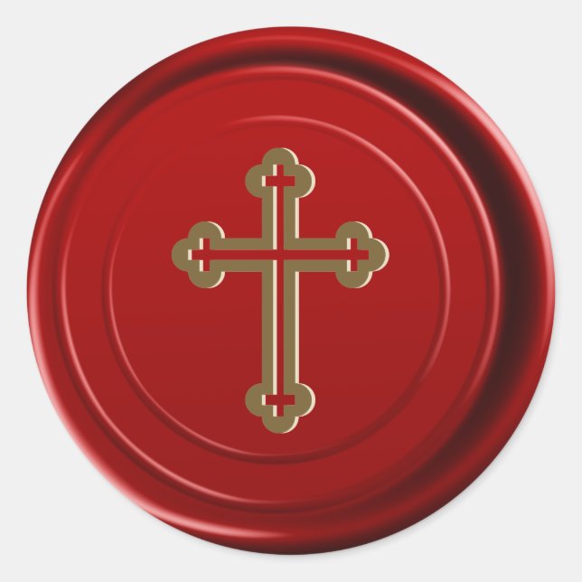 Red Wax Envelope Seal Gold Cross Religious (Front)