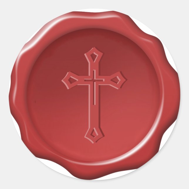 Red Wax Seal Cross Religious Embossed Sticker (Front)
