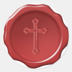 Red Wax Seal Cross Religious Embossed Sticker