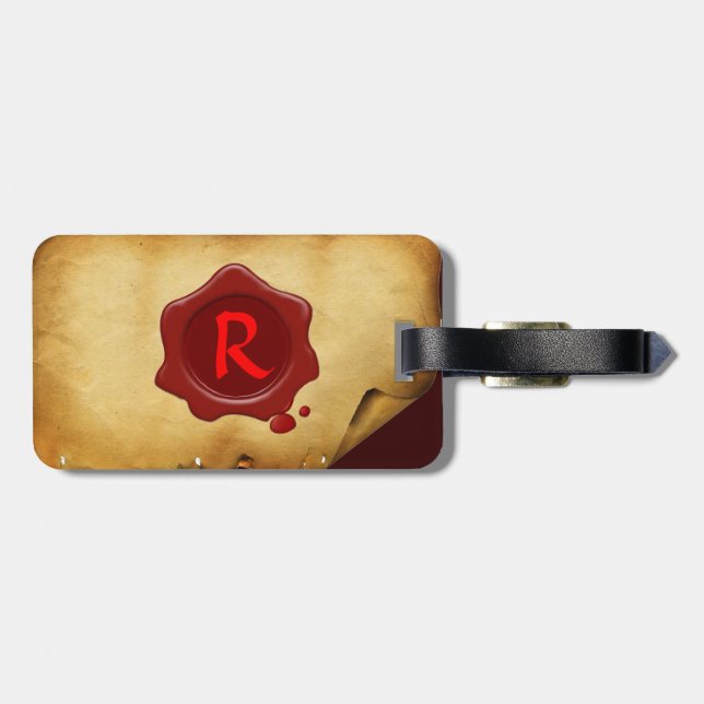 RED WAX SEAL OLD PARCHMENT Monogram Luggage Tag (Back Horizontal)