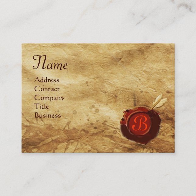 RED WAX SEAL PARCHMENT Monogram Business Card (Front)