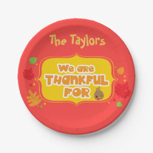 Red We are Thankful For Thanksgiving Paper Plate