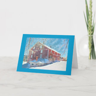 Red Weathered Barn in Snow Card