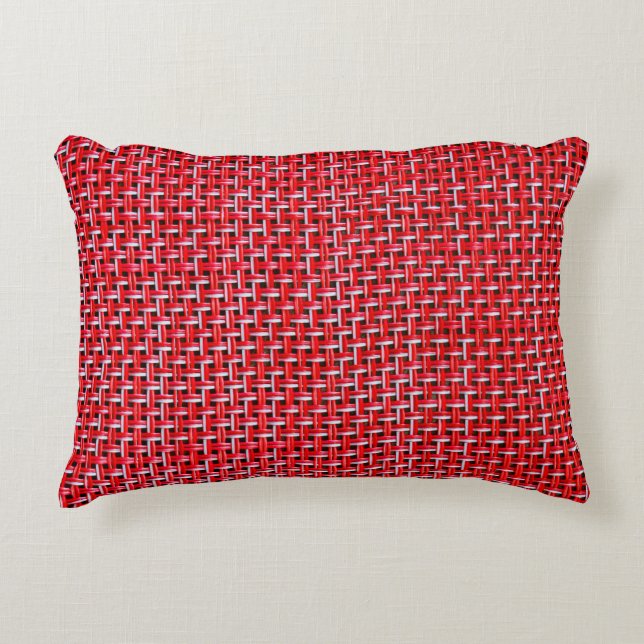 Red weave seamless texture of bamboo wicker rattan decorative cushion (Front)