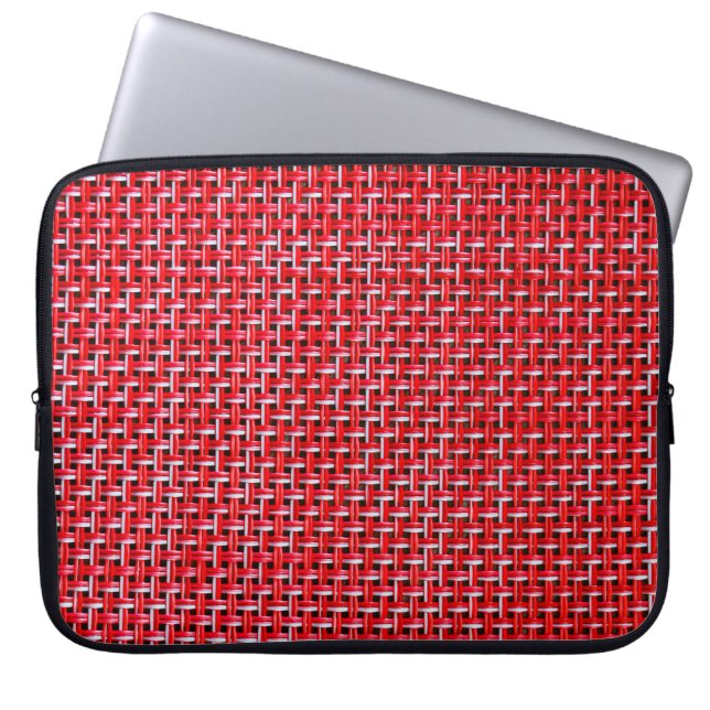 Red weave seamless texture of bamboo wicker rattan laptop sleeve (Front)