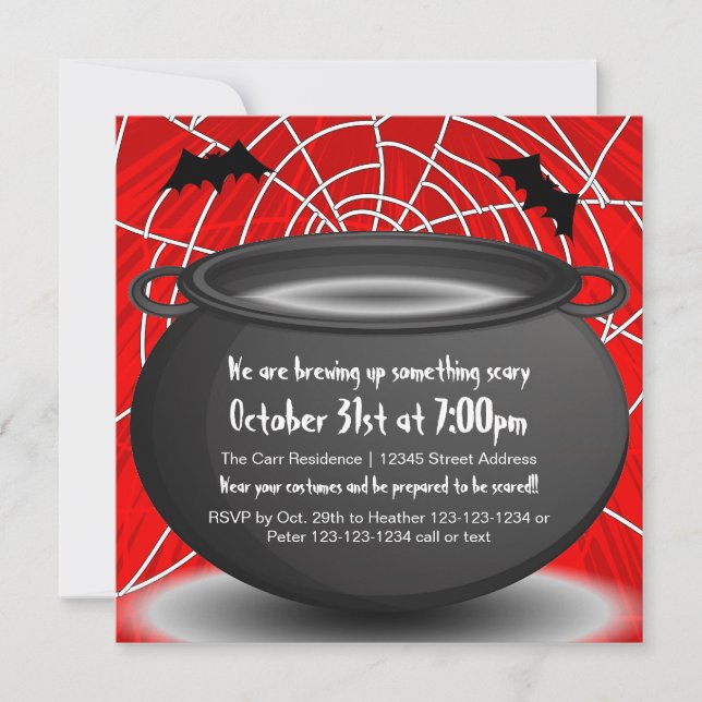 Red Web & Black Kettle -Halloween Party Invitation (Front)