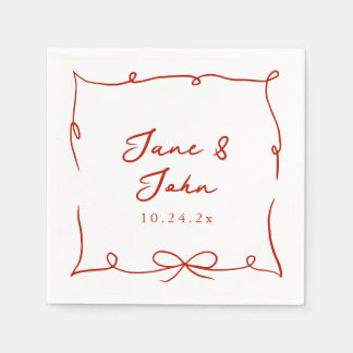 Red Wedding Cocktail Napkins with Red Bow Detail 