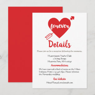 Red Wedding Details Heart White Trendy Modern Invitation