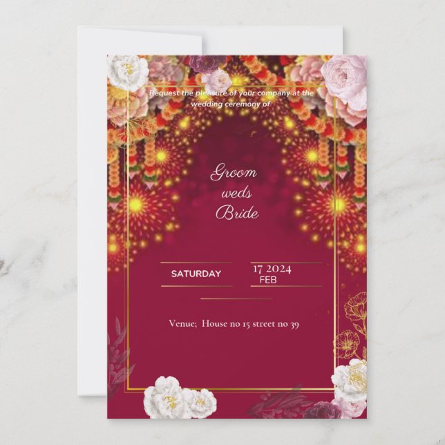 Red Wedding digital invitation e card design (Front)