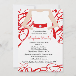 Red Wedding Dress Bridal Shower Invitation
