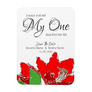 Red Wedding Floral Save The Date Magnet