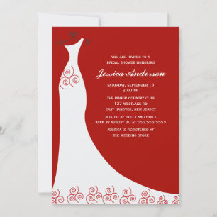Red Wedding Gown Bridal Shower Invitation