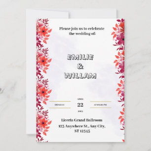Red Wedding Invitation with Aesthetic Watercolor
