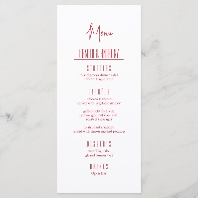 Red Wedding Menu (Front)