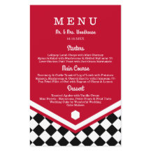 Red Wedding Menu with Black Chequered Pattern
