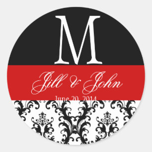 Red Wedding Monogram Names Date Damask Seal