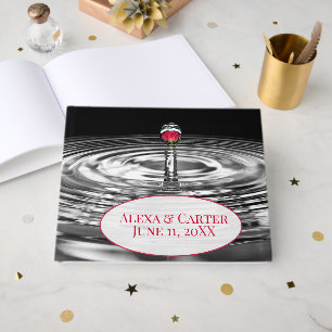 Red Wedding Rose In Water Droplet Guest Book