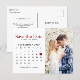 Red Wedding Save the Date Calendar Photo Announcement Postcard