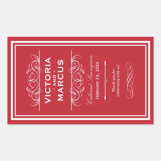 Red Wedding Wine Bottle Monogram Favour Labels (Front)