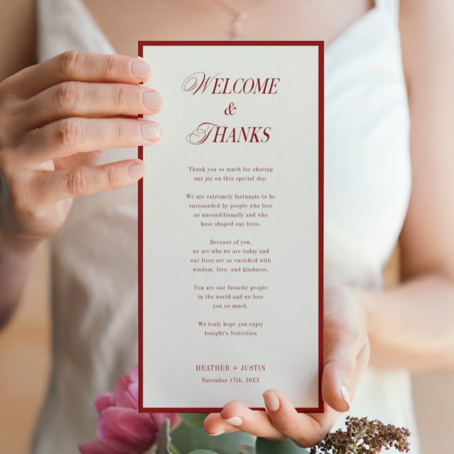 Red Welcome and Thanks Classic Wedding Thank You Card (Creator Uploaded)