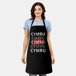 Red Welsh Dragon Cymru Repeating Text Wales Roots Apron