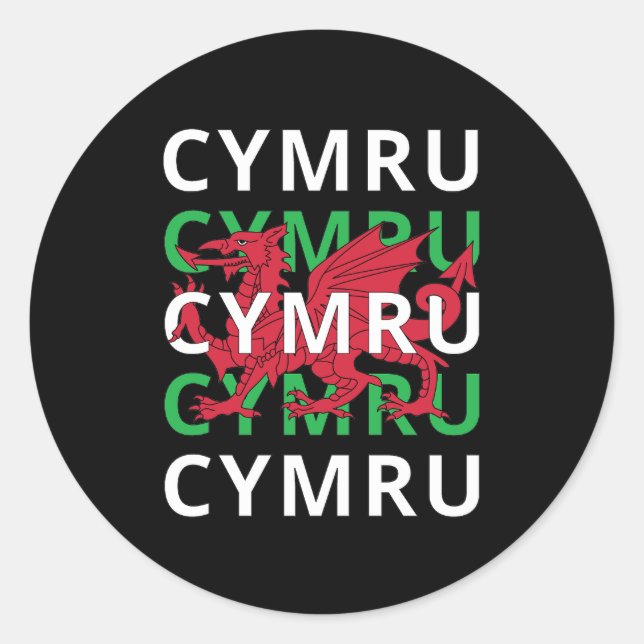 Red Welsh Dragon Cymru Repeating Text Wales Roots Classic Round Sticker (Front)