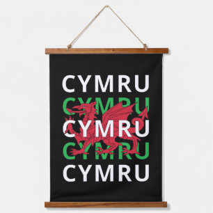 Red Welsh Dragon Cymru Repeating Text Wales Roots Hanging Tapestry